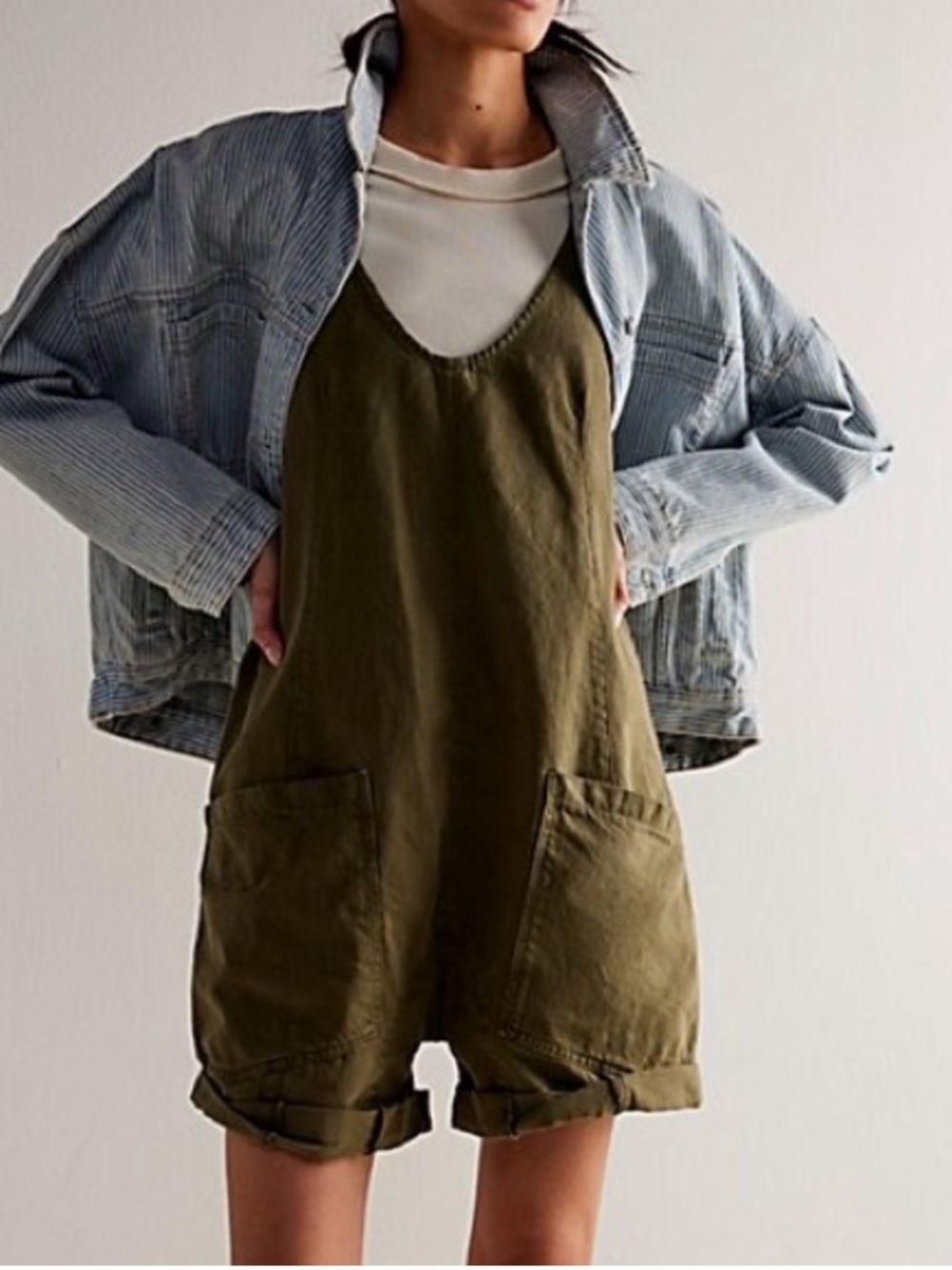We the free high roller shortalls green L